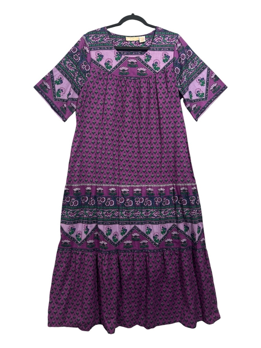 La Cera Dress Women’s Medium Purple Floral Muumuu Cottagecore Boho Maxi Tiered